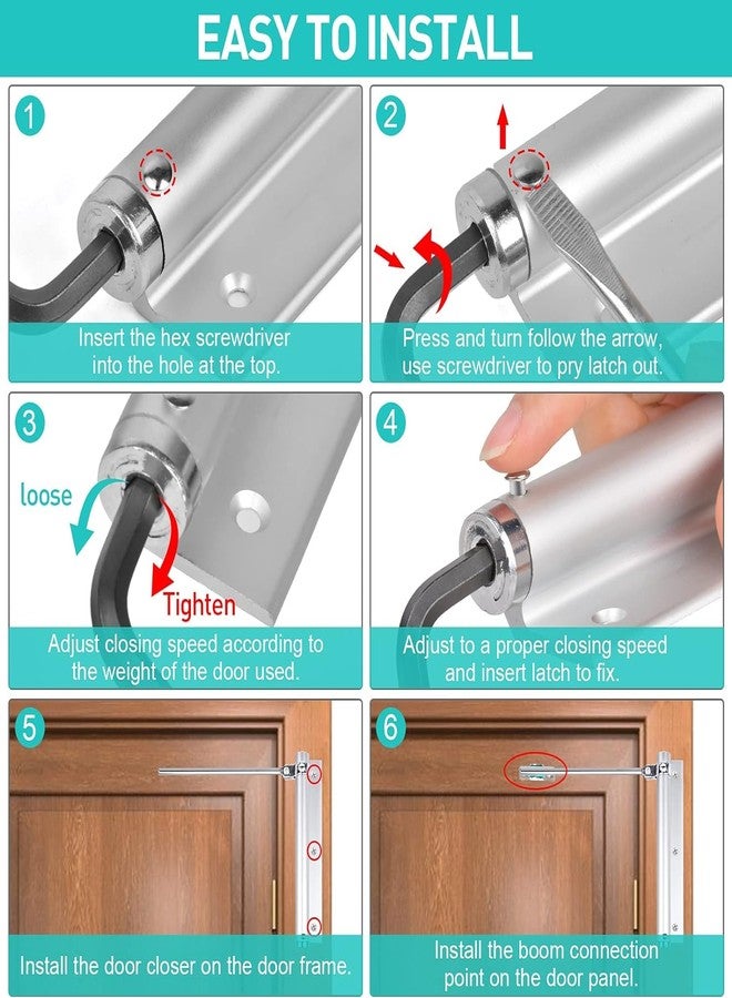 Murcy Commercial Grade Door Closer: Safety Spring, Easy Installation for Self-Closing Hinged Doors with Weather Stripping Draft Stopper - Aluminum Alloy for Middle-Weight Doors - Image 4